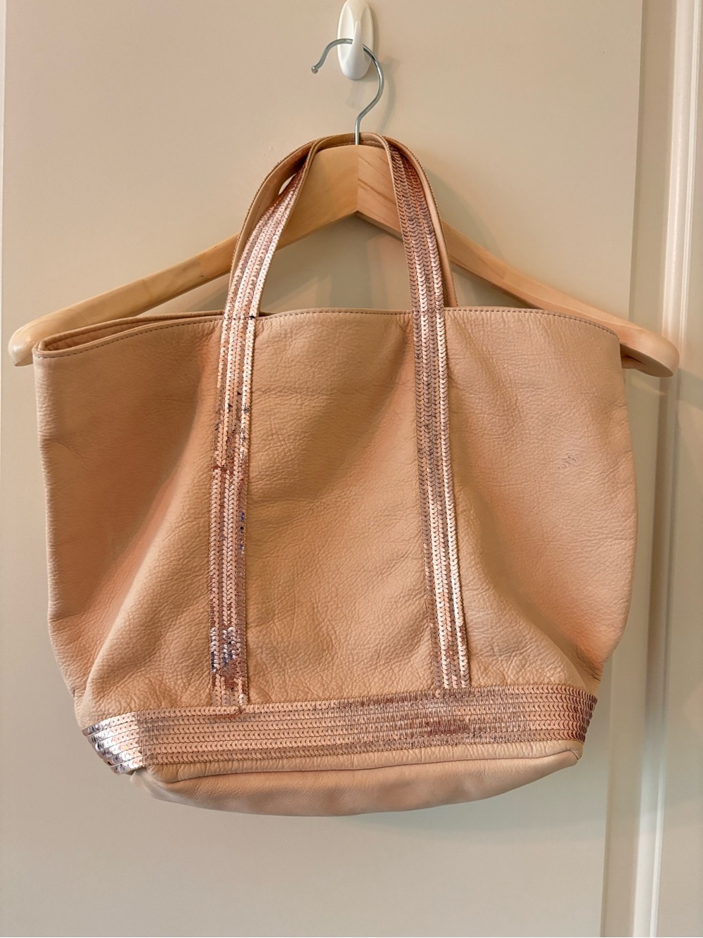 Vanessa Bruno Le Cabas Sequin Leather Tote Pale Peach / Blush Nude
